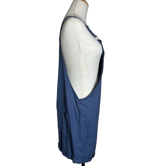 ROXY Womens Sz Small Adjustable Overalls Romper Blue Linen Pockets Beach Resort - Picture 6 of 13